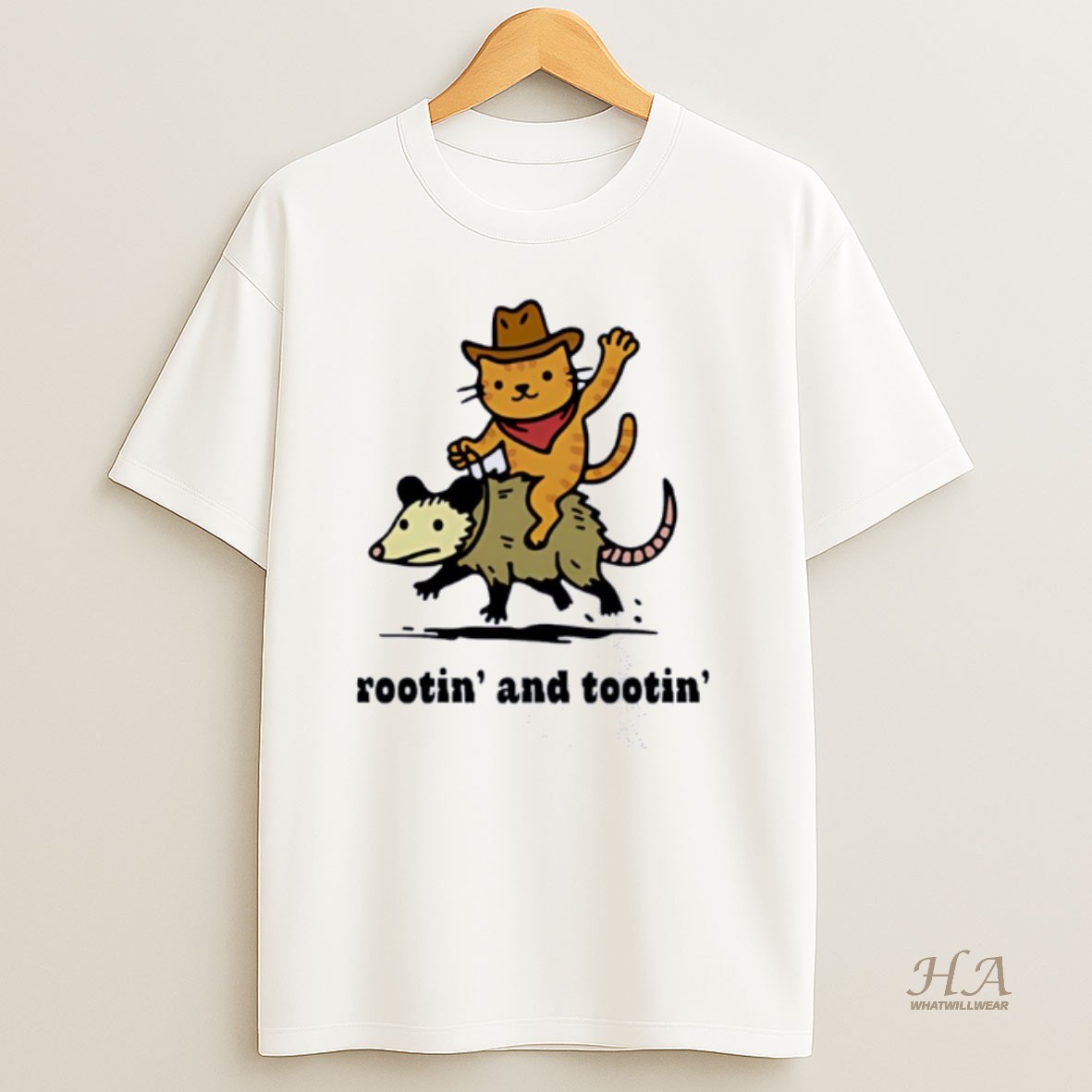 Official Cowboy Orange Cat Riding Opossum Rotin And Tootin T Shirt