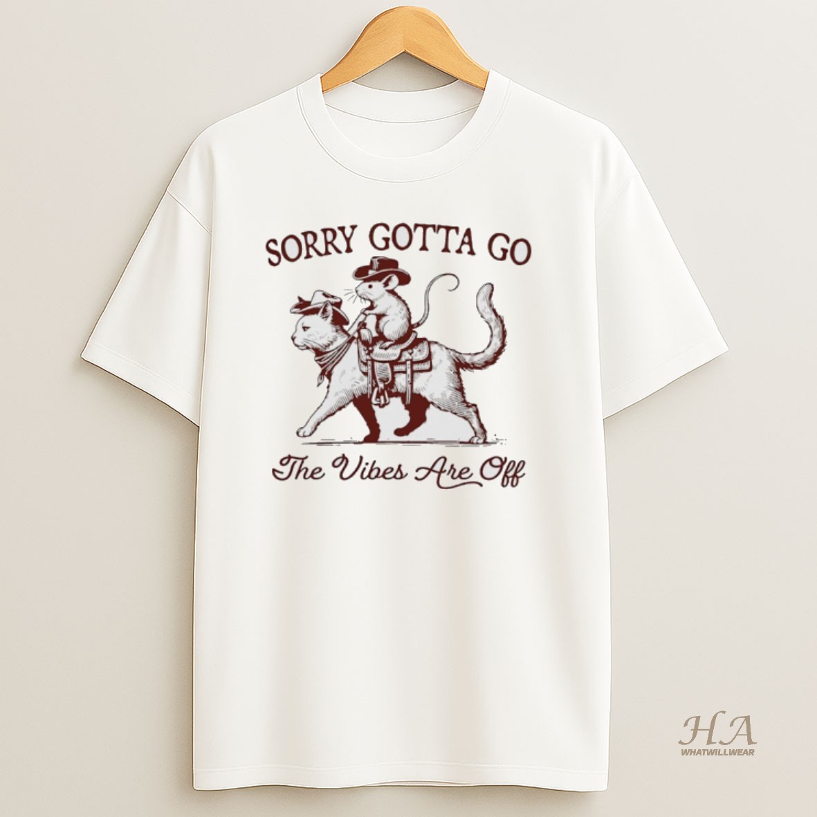 Official Cowboy Possum Riding Cat Sorry Gotta Go The Vibes Are Off T Shirt