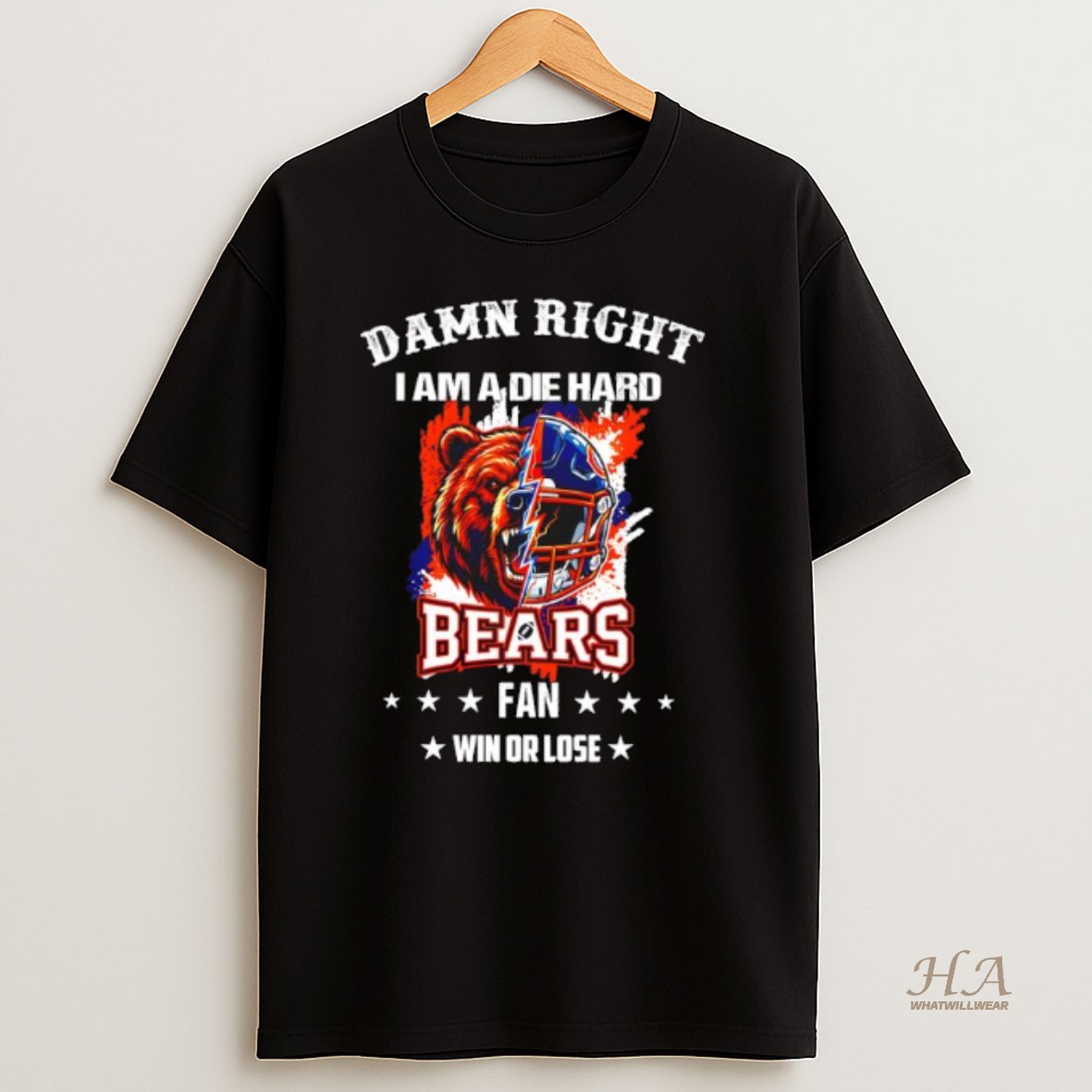Official Damn Right I Am A Die Hard Chicago Bears Fan Bear Mascot And Helmet T Shirt