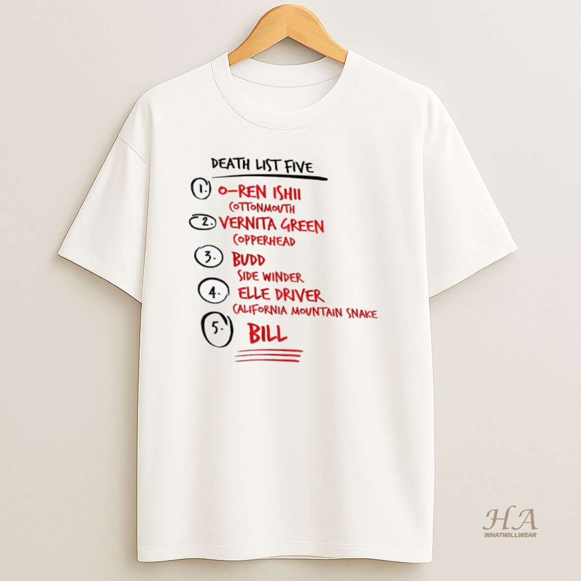 Official Death List Five Cult Samurai Japan Movie Shirt
