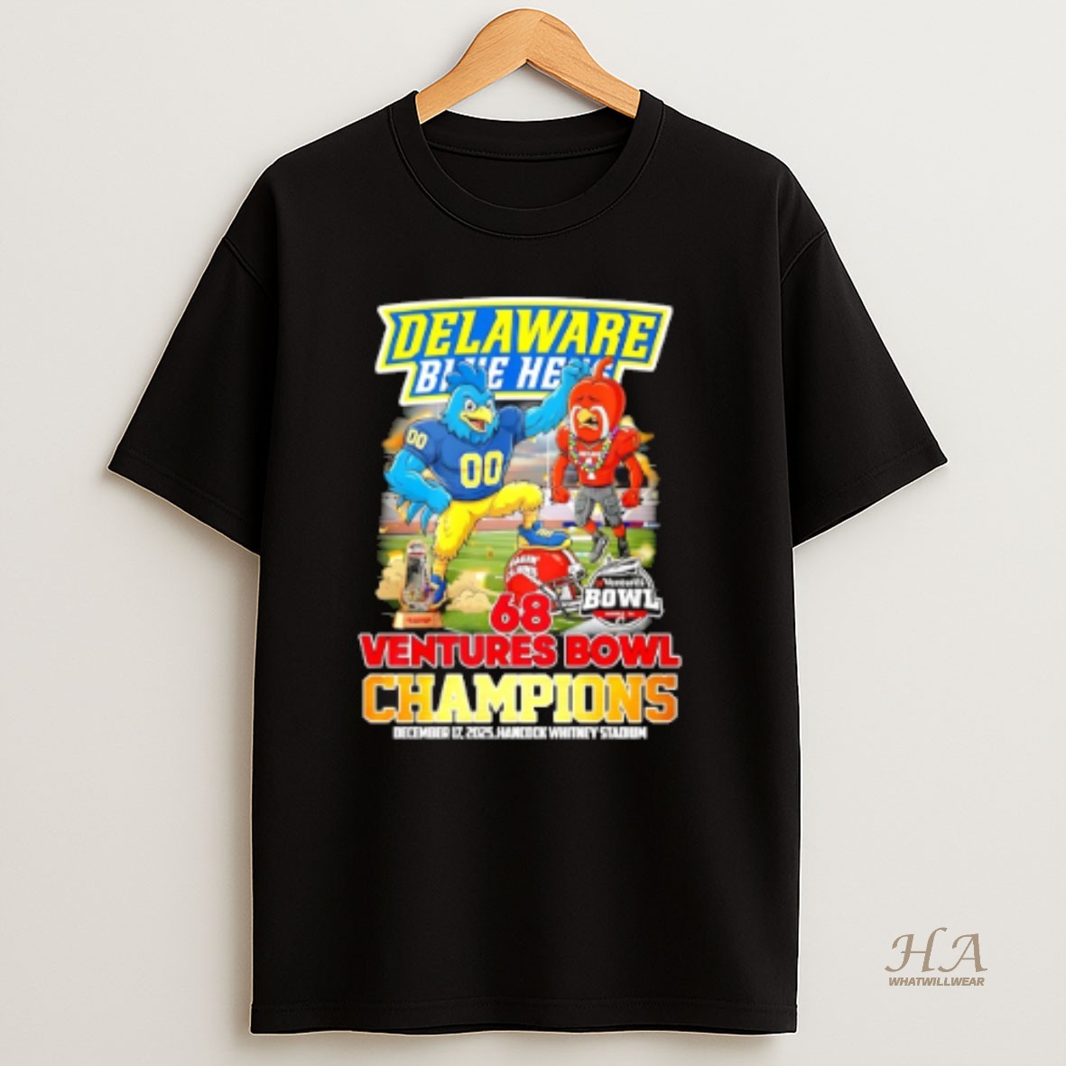 Official Delaware Blue Hens 2025 68 Ventures Bowl Champions Mascot T Shirt