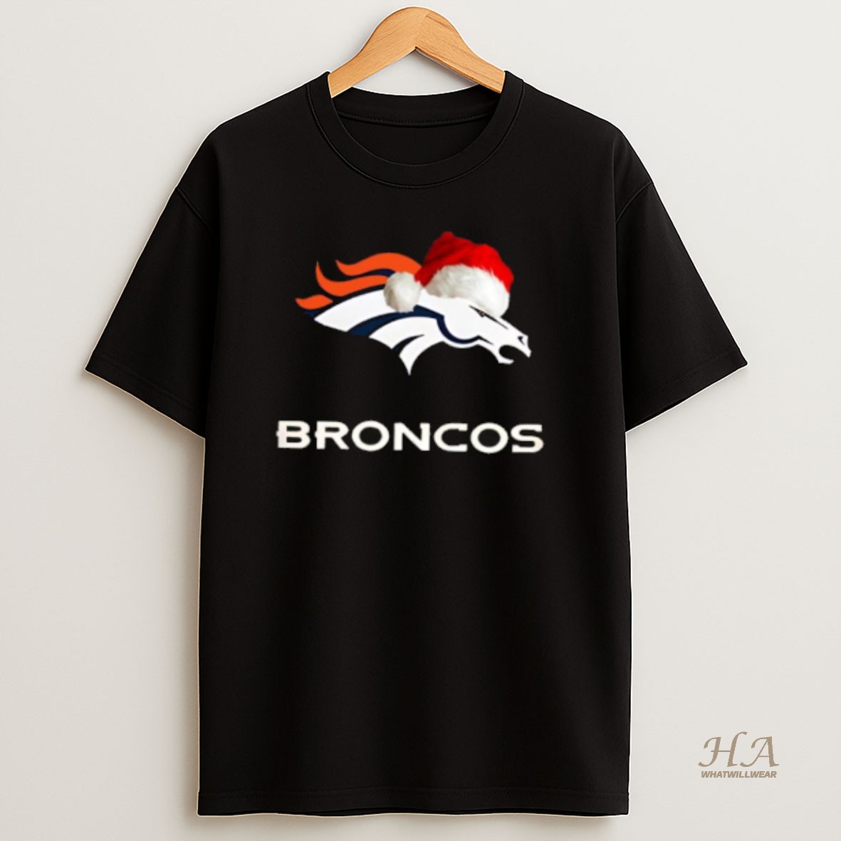 Official Denver Broncos 2025 Santa Hat Logo Football Christmas T Shirt
