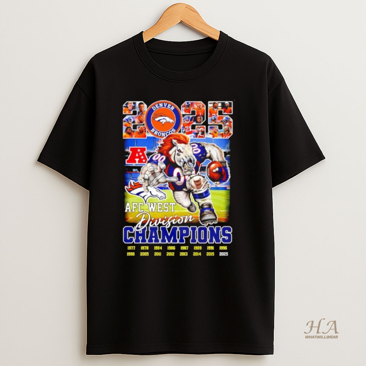 Official Denver Broncos Afc West Division Champions 2025 Mascot T Shirt
