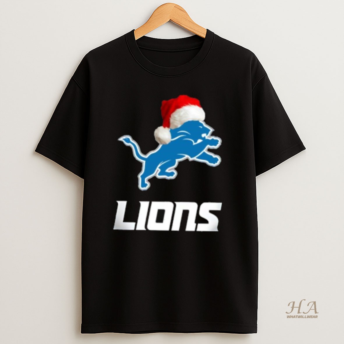Official Detroit Lions 2025 Santa Hat Logo Football Christmas T Shirt