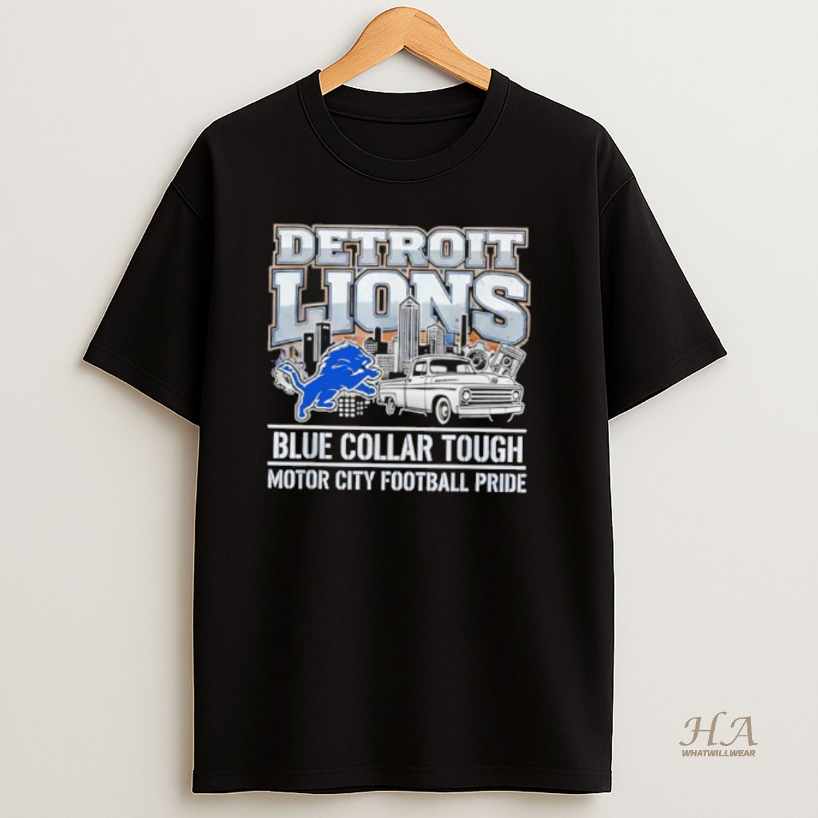 Official Detroit Lions Blue Collar Tough Motor City Football Pride T Shirt