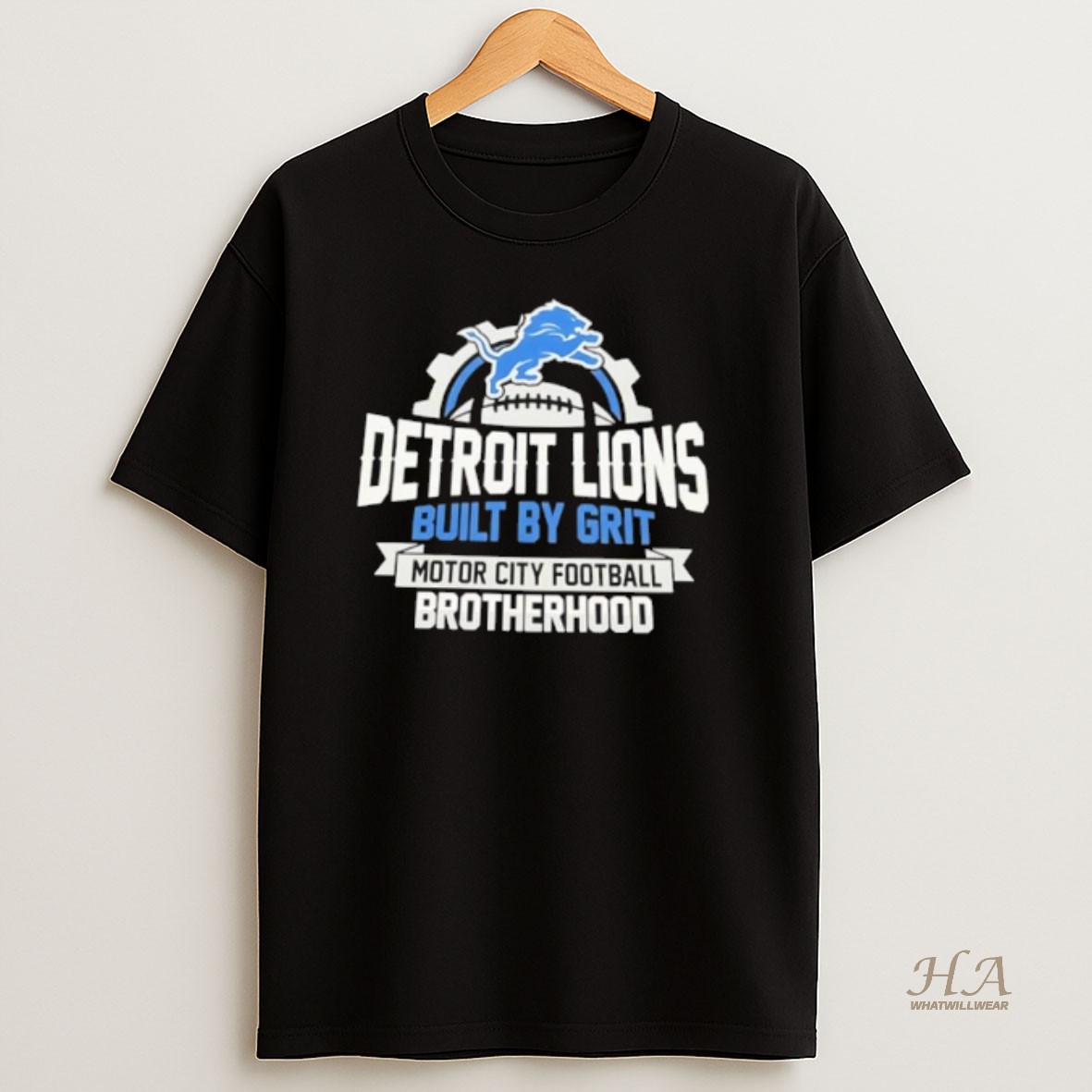 Official Detroit Lions Built By Grit Motor City Football Brotherhood T Shirt