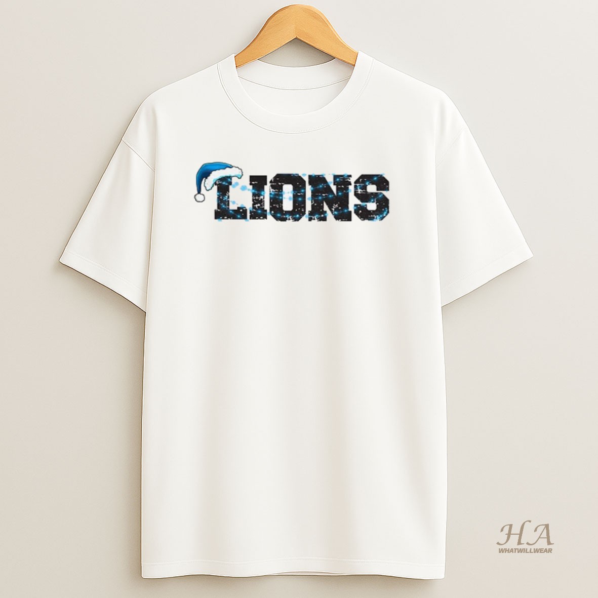 Official Detroit Lions Blue Lights Santa Hat Merry Christmas Shirt