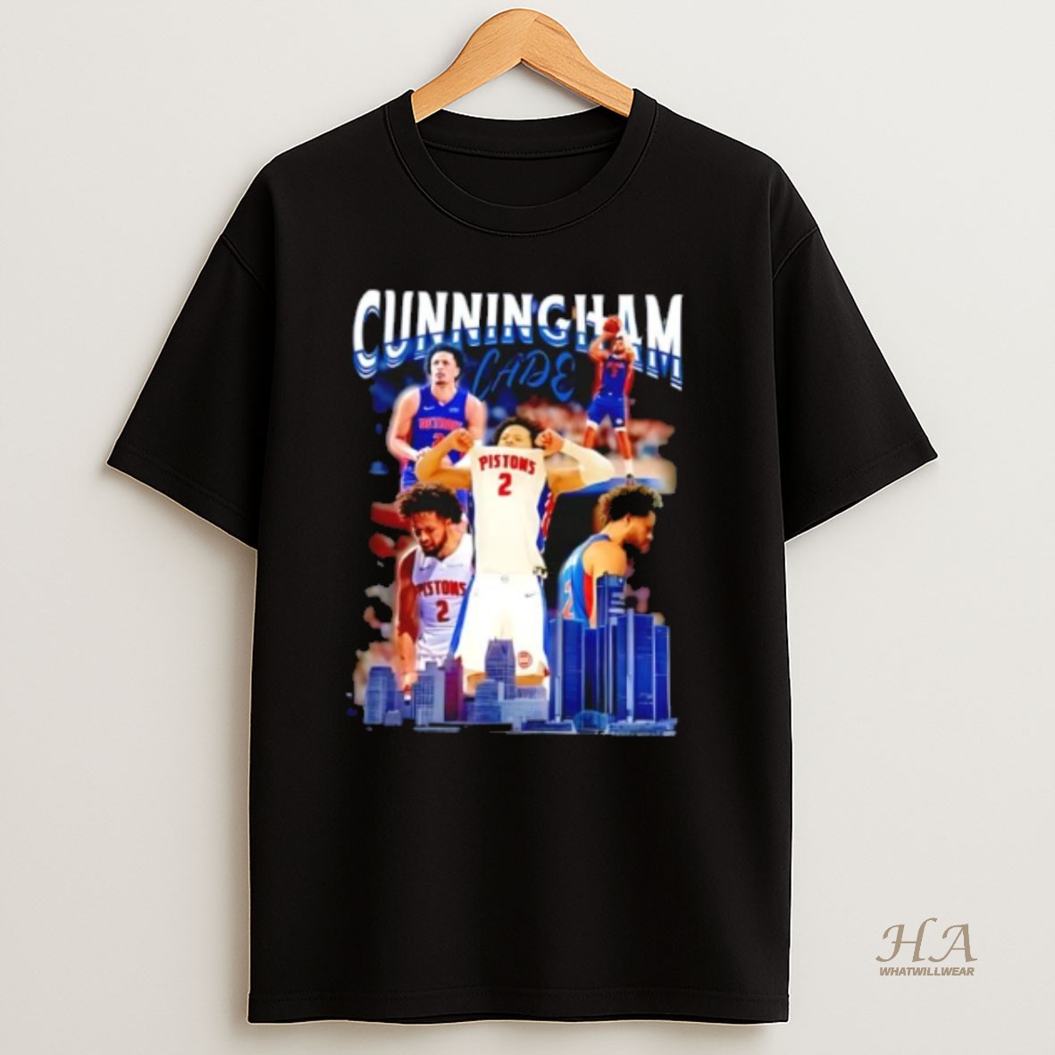 Official Detroit Pistons Cade Cunningham Graphic Skyline T Shirt