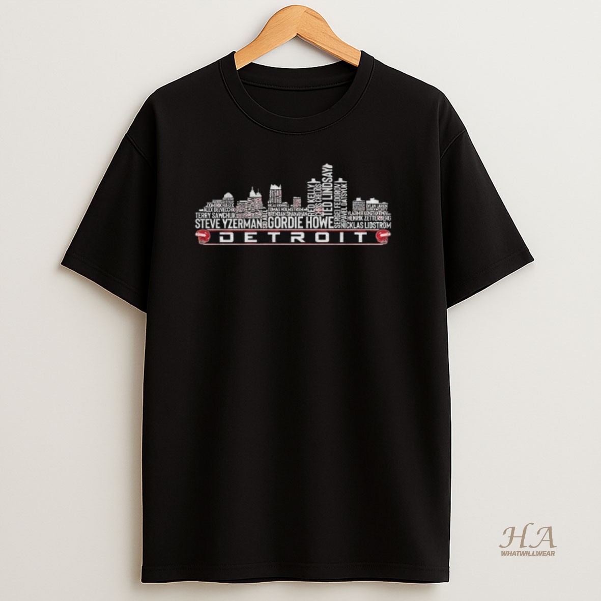 Official Detroit Red Wings Hockey City Skyline Greatest Of All Time Team Legends Gordie Howe Shirt