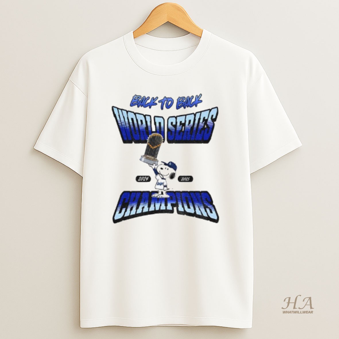 Official Dodgers 2024 2025 World Series Champions Snoopy Hosting Trophy T Shirt