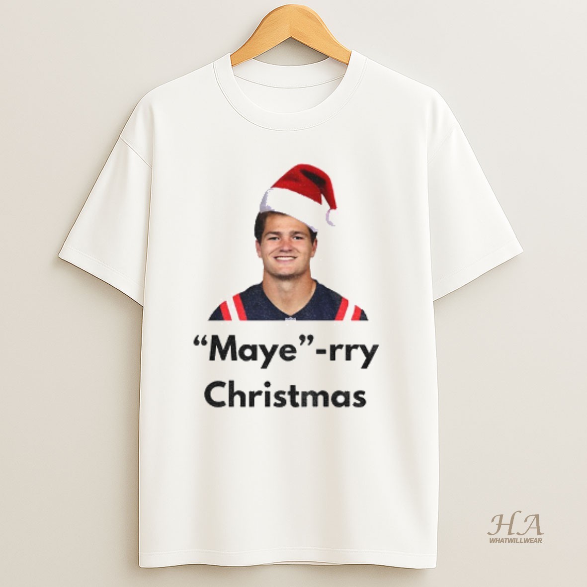 Official Drake Maye Santa Hat Maye Rry Christmas New England Patriots Nfl Football 2025 Christmas T Shirt