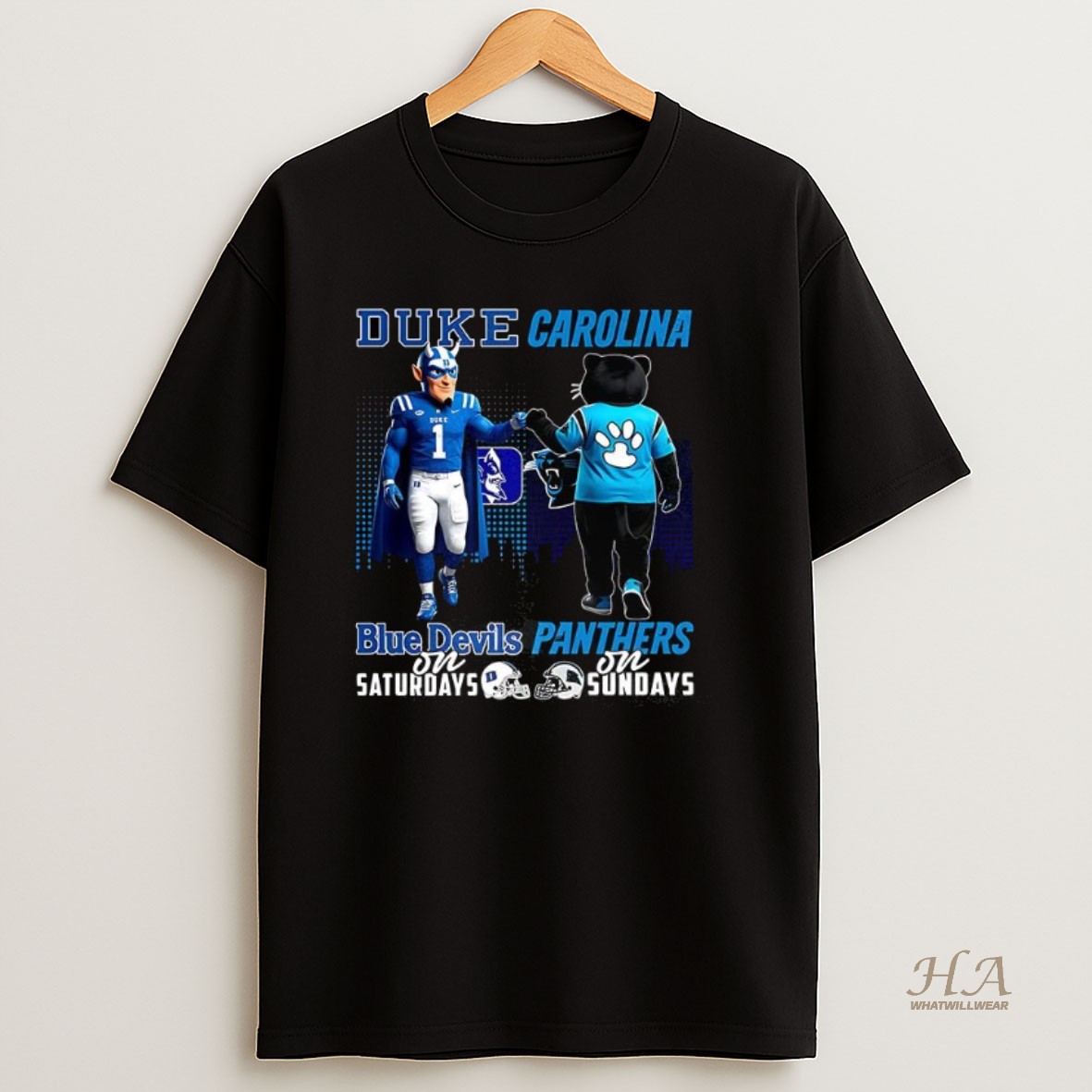 Official Duke Blue Devils On Saturdays Vs Carolina Panthers On Sundays Mascot Shirt