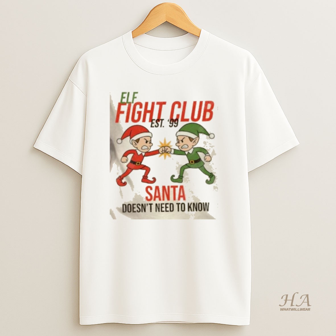 Official Elf Fight Club Santa Doesnt Need To Know Christmas T Shirt