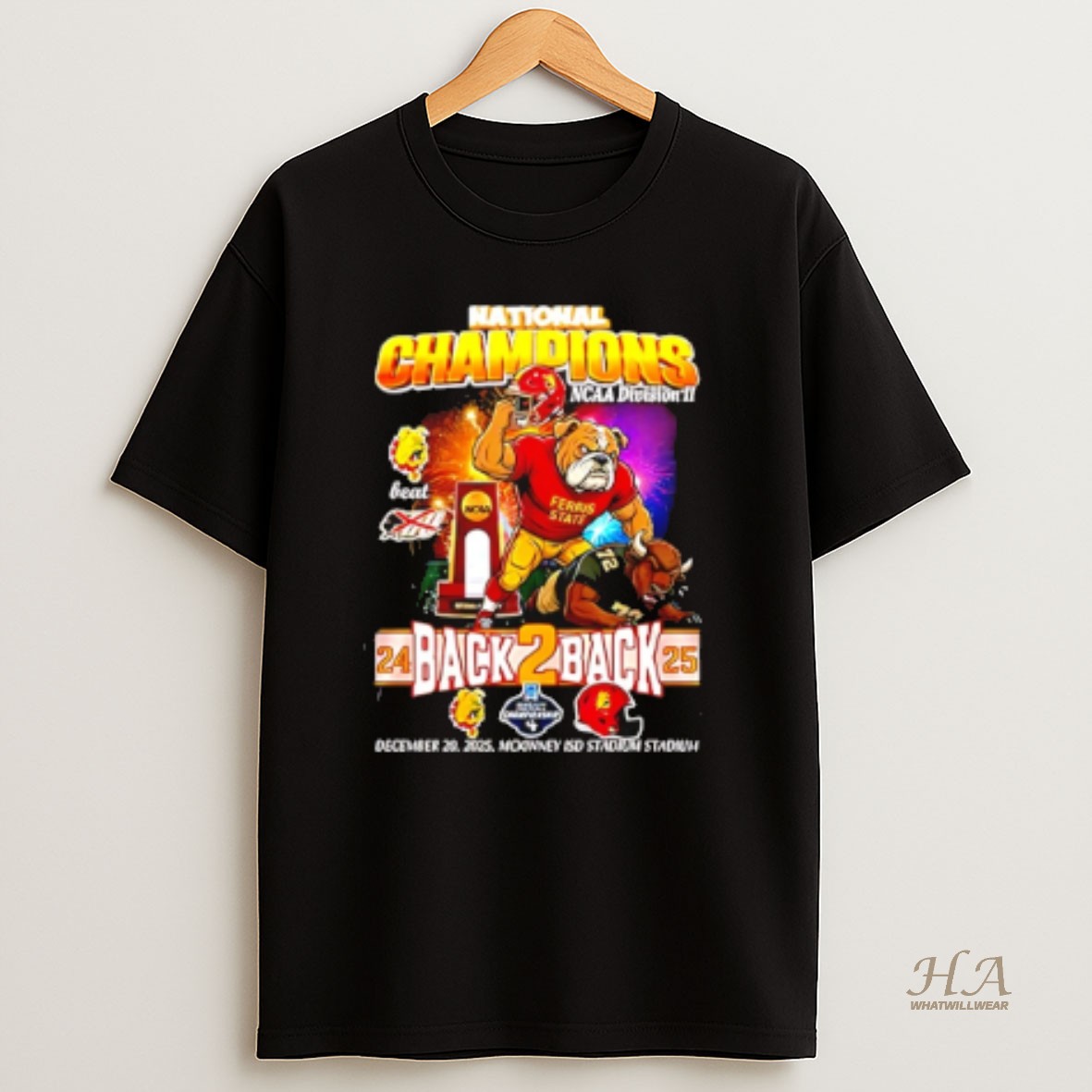 Official Ferris State Back To Back 2025 National Champions Mascot T Shirt