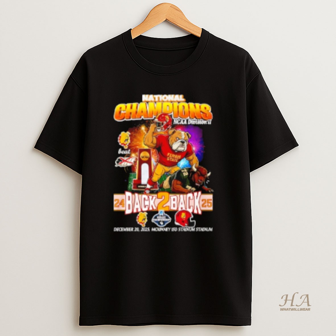 Official Ferris State Bulldogs Back 2 Back 24 25 National Champions Mascot T Shirt