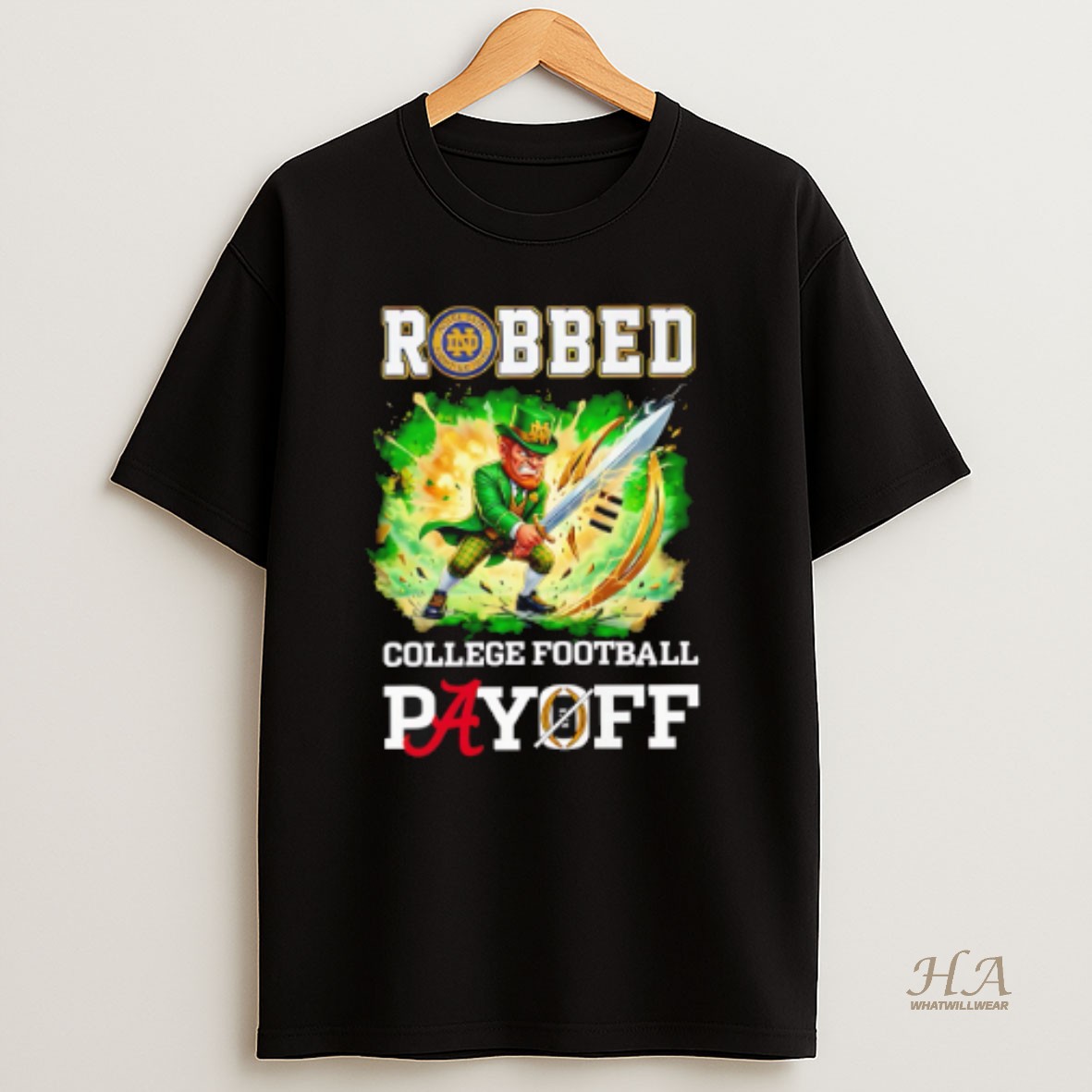 Official Fighting Irish Robbed The Cfp Playoff Mascot T Shirt