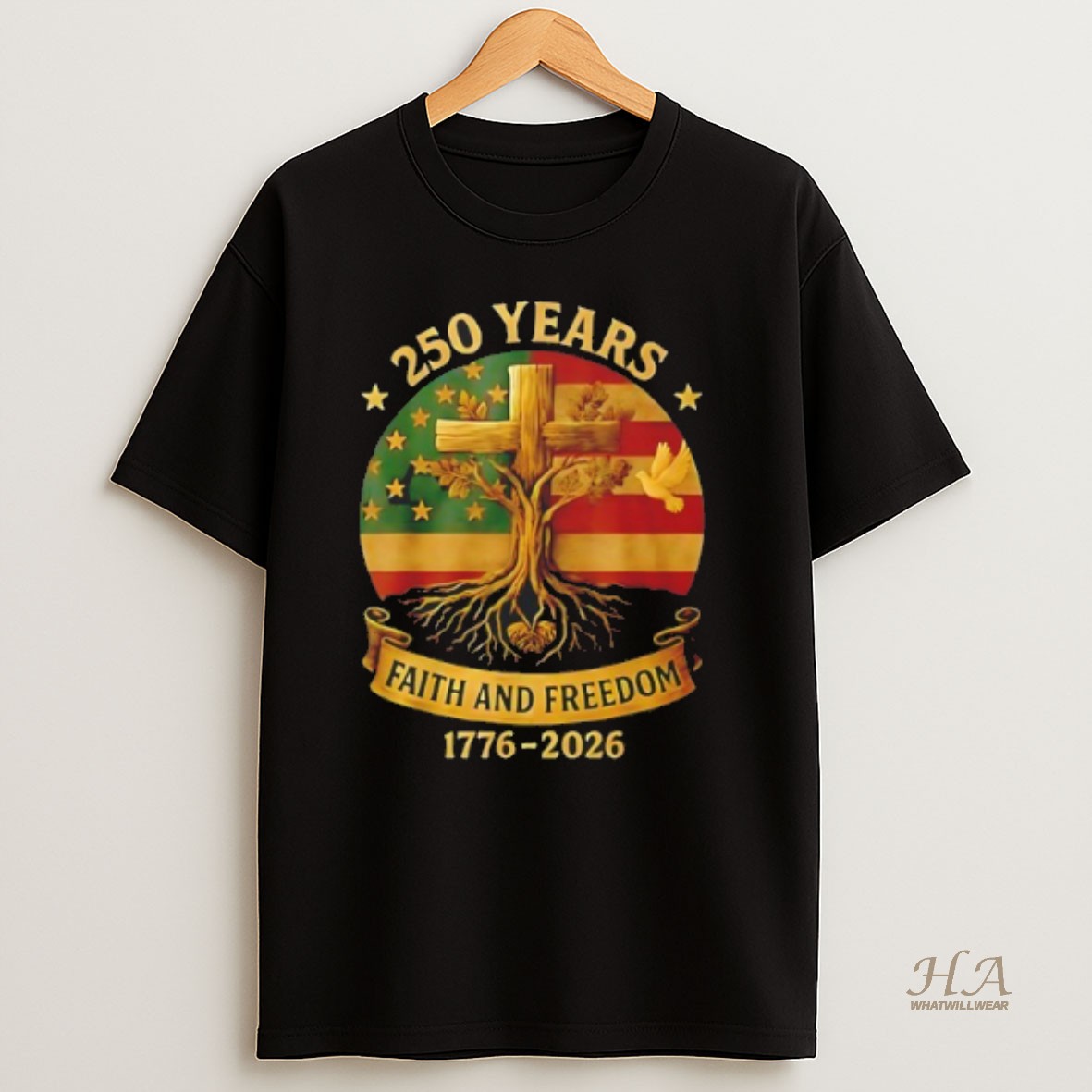 Official Flag Cross Tree 250 Years Faith And Freedom Shirt