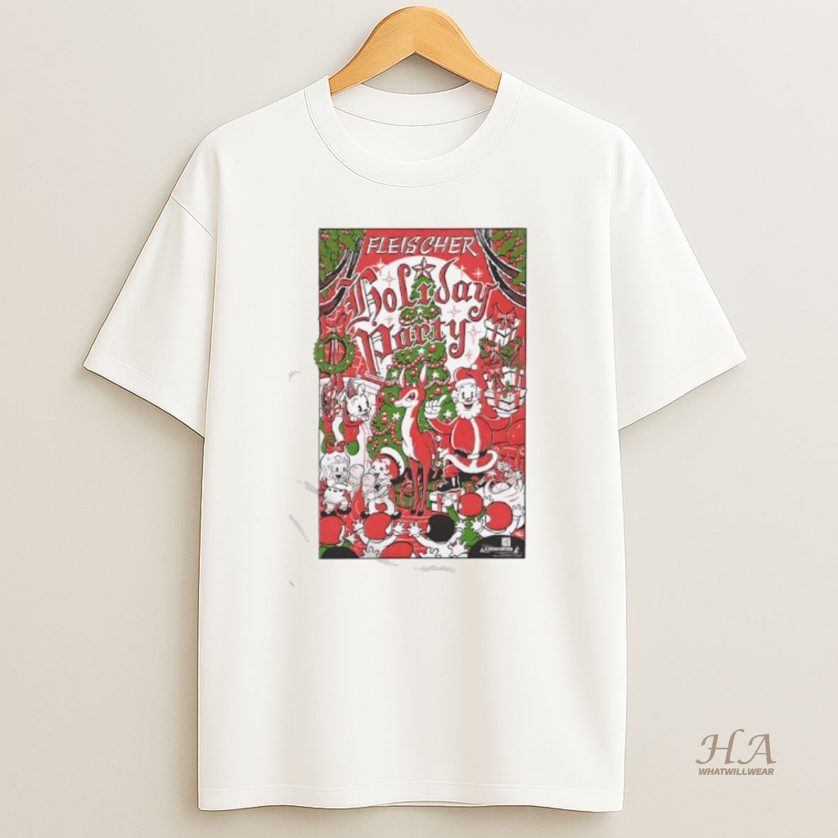 Official Fleischer Holiday Party Christmas Rudolph The Red Nosed Reindeer Santa Graphic Shirt