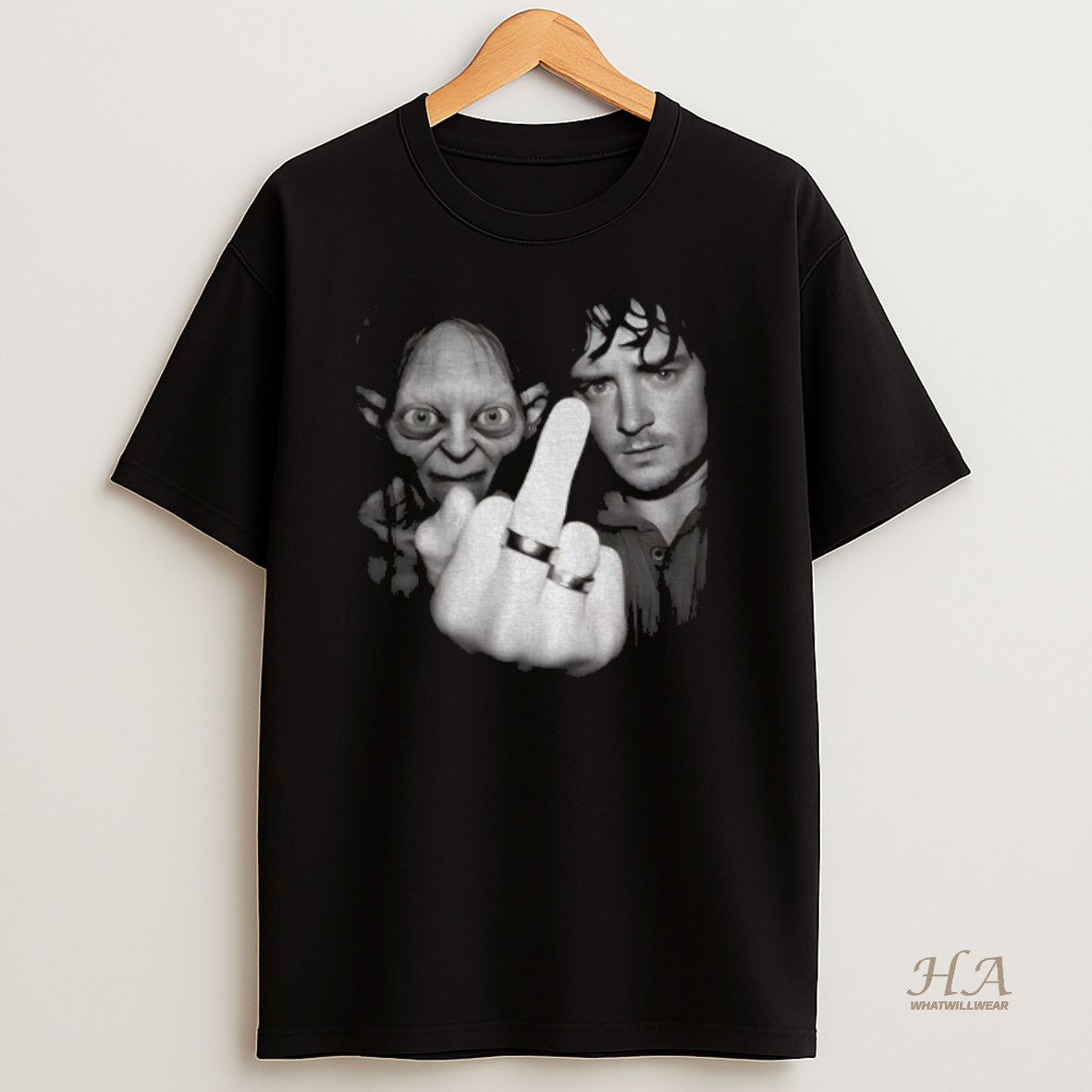Official Frodo Baggins Gollum Middle Finger Together Vintage T Shirt
