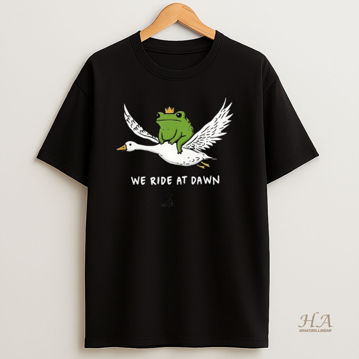 Official Frog Riding Goose We Ride At Dawn Meme Shirt
