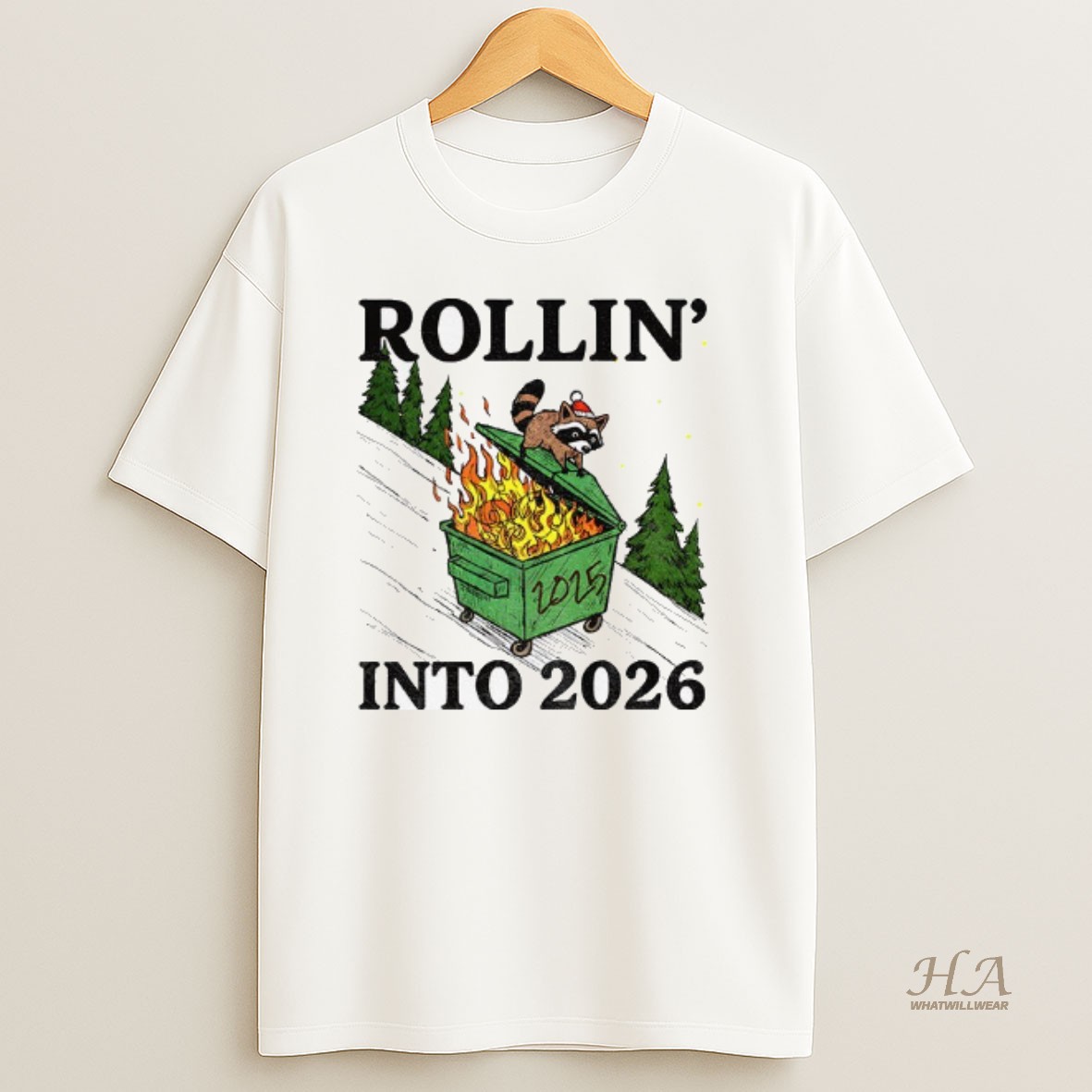 Official Funny Raccoon Feral Rollin Into 2026 Christmas Happy New Year T Shirt