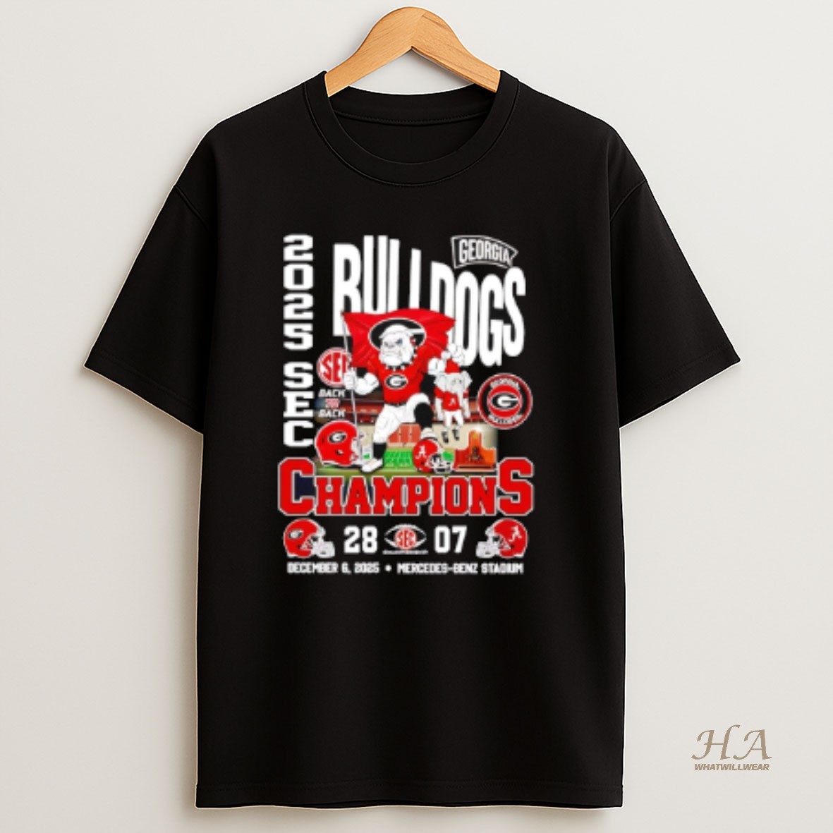 Official Georgia Bulldogs 2025 Sec Champions Mascot T Shirt