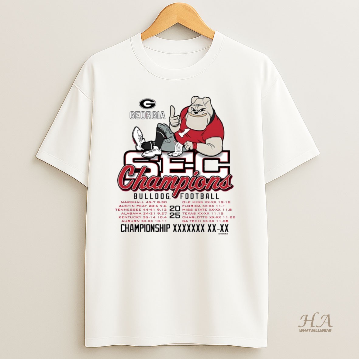 Official Georgia Bulldogs 2025 Sec Football Champions Mascot Circle Shirt