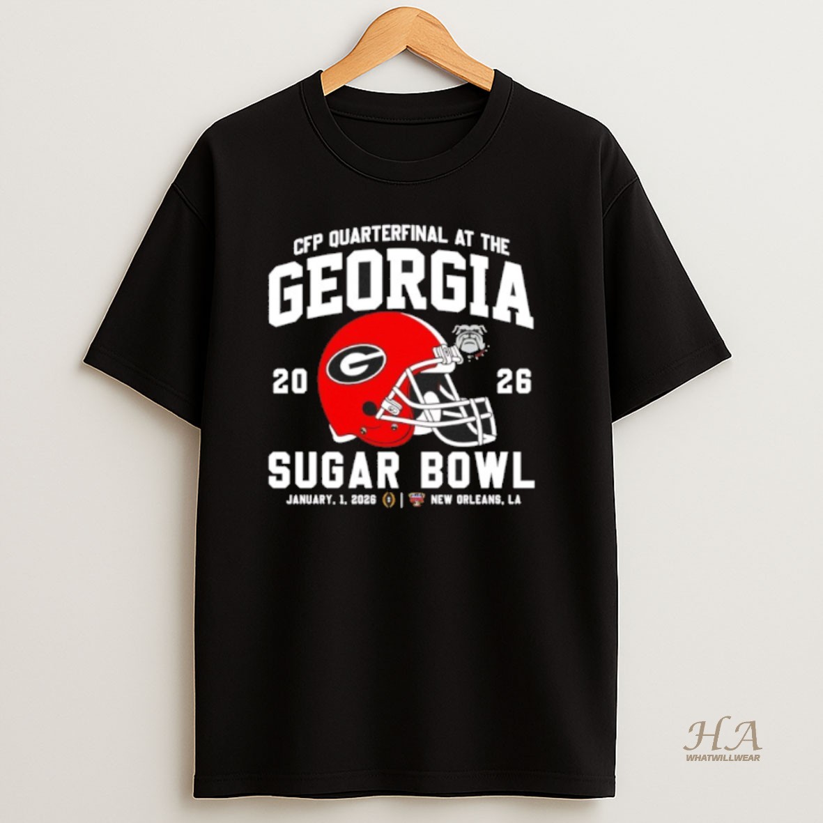 Official Georgia Bulldogs 2026 Cfp Quarterfinal Sugar Bowl Helmet Shirt