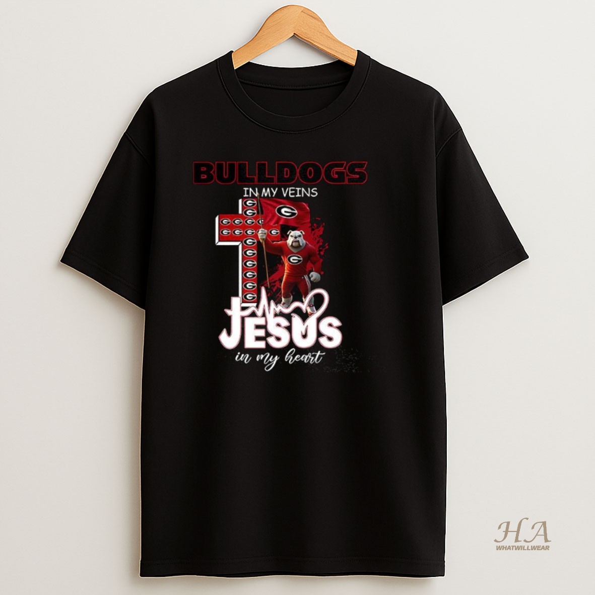 Official Georgia Bulldogs Mascot Flag In My Veins Jesus In My Heart Shirt