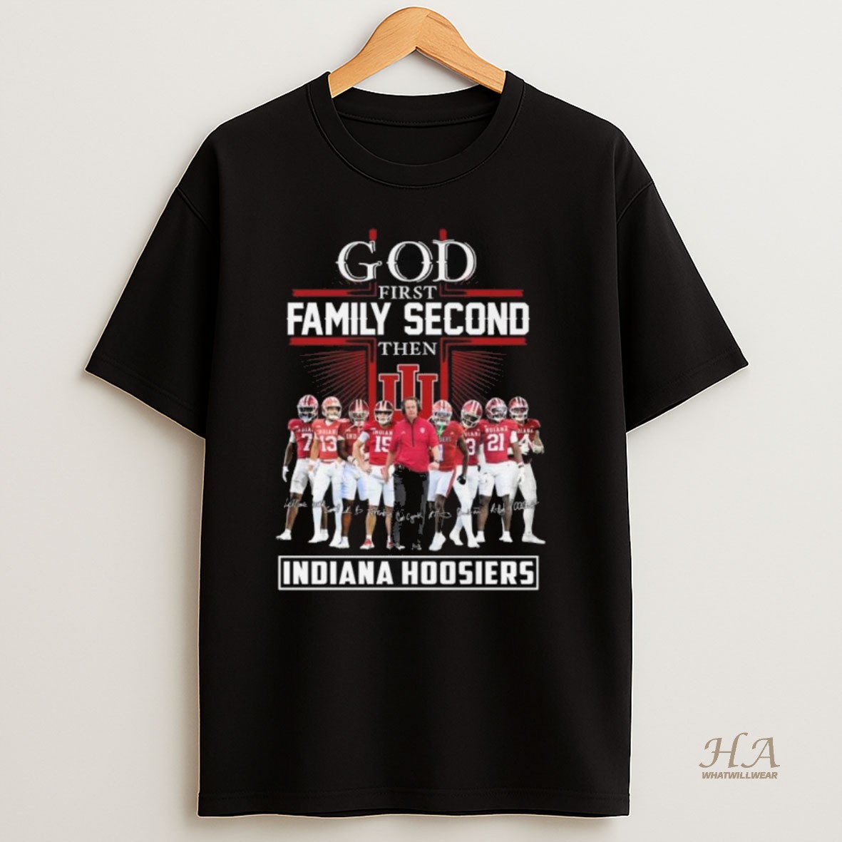 Official God First Family Second The Indiana Hoosiers Players Signatures 2025 Long Sleve Shirt