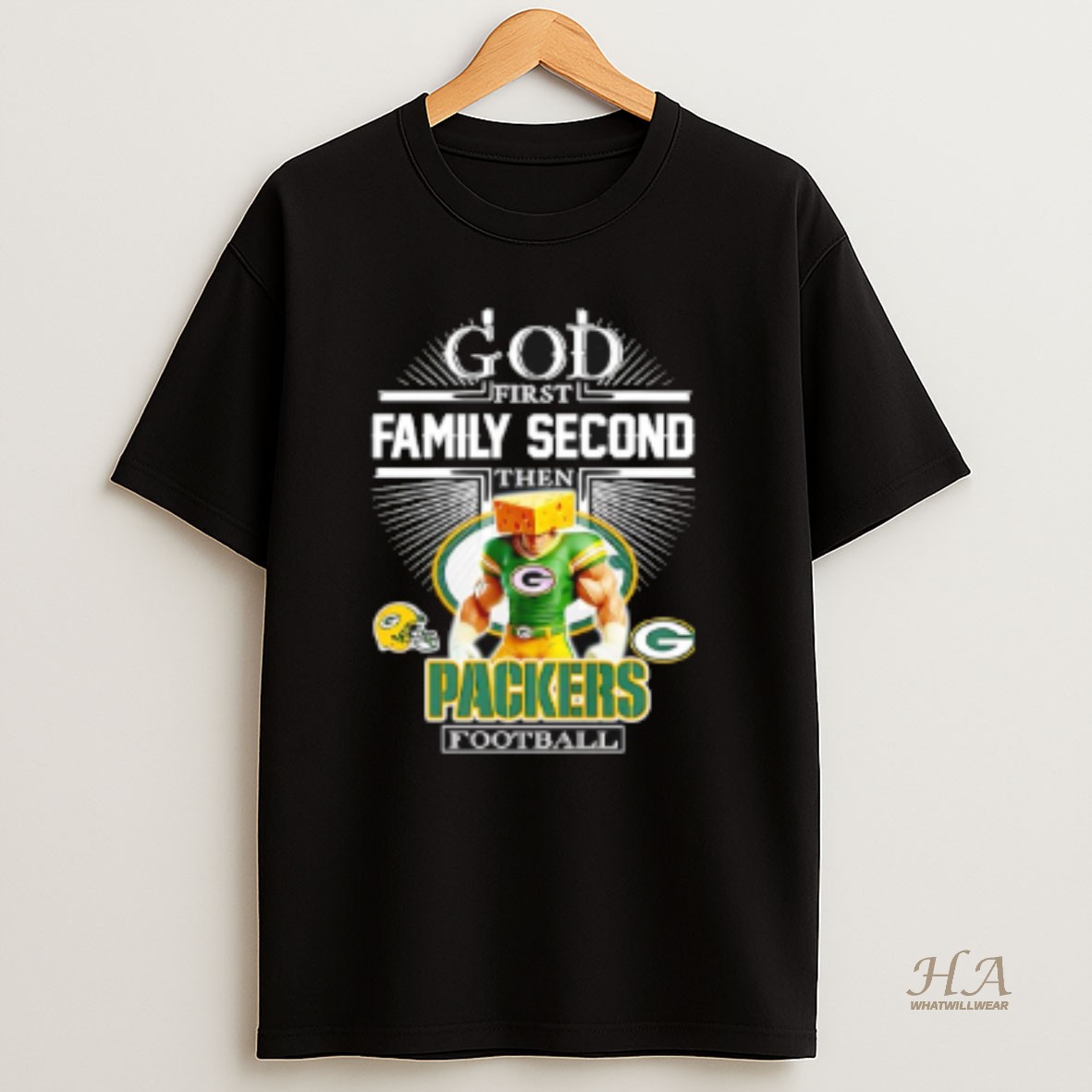 Official God First Family Second Then Green Bay Packers Football Mascot 2025 T Shirt