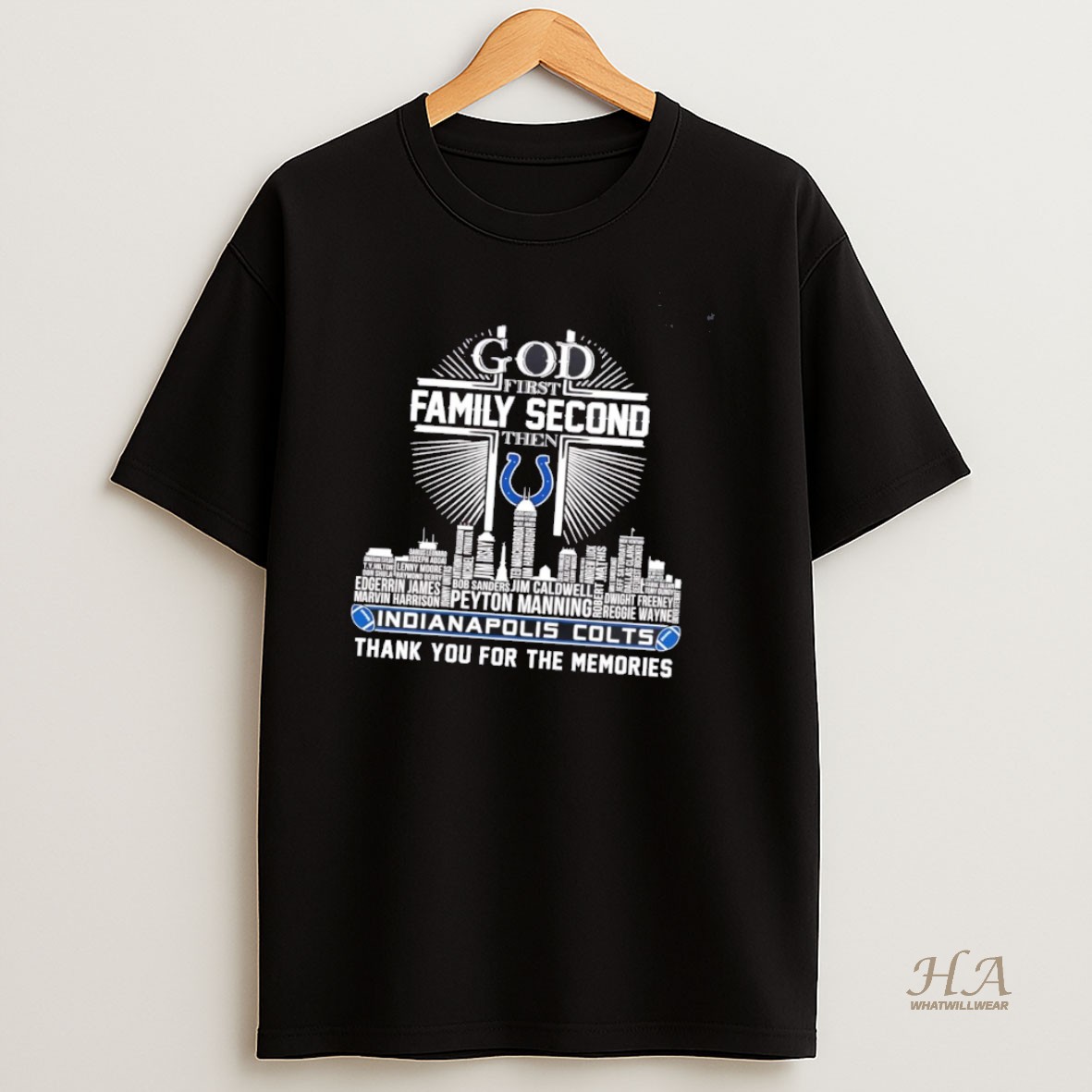 Official God First Family Second Then Indianapolis Colts Thank You For The Memories T Shirt