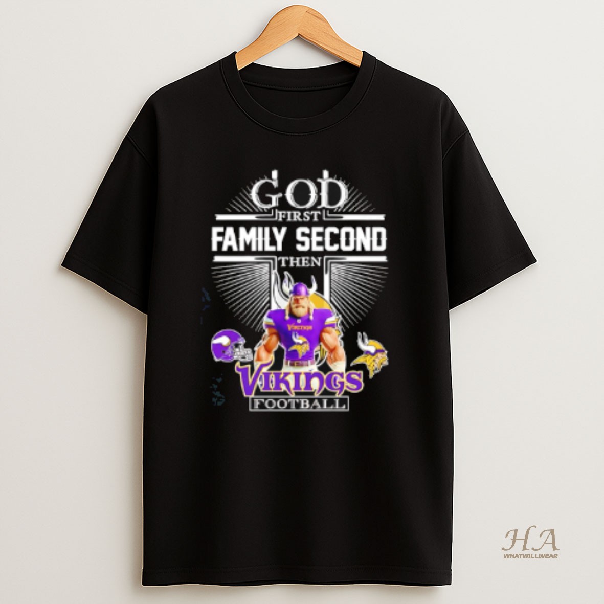 Official God First Family Second Then Minnesota Vikings Football Mascot 2025 T Shirt