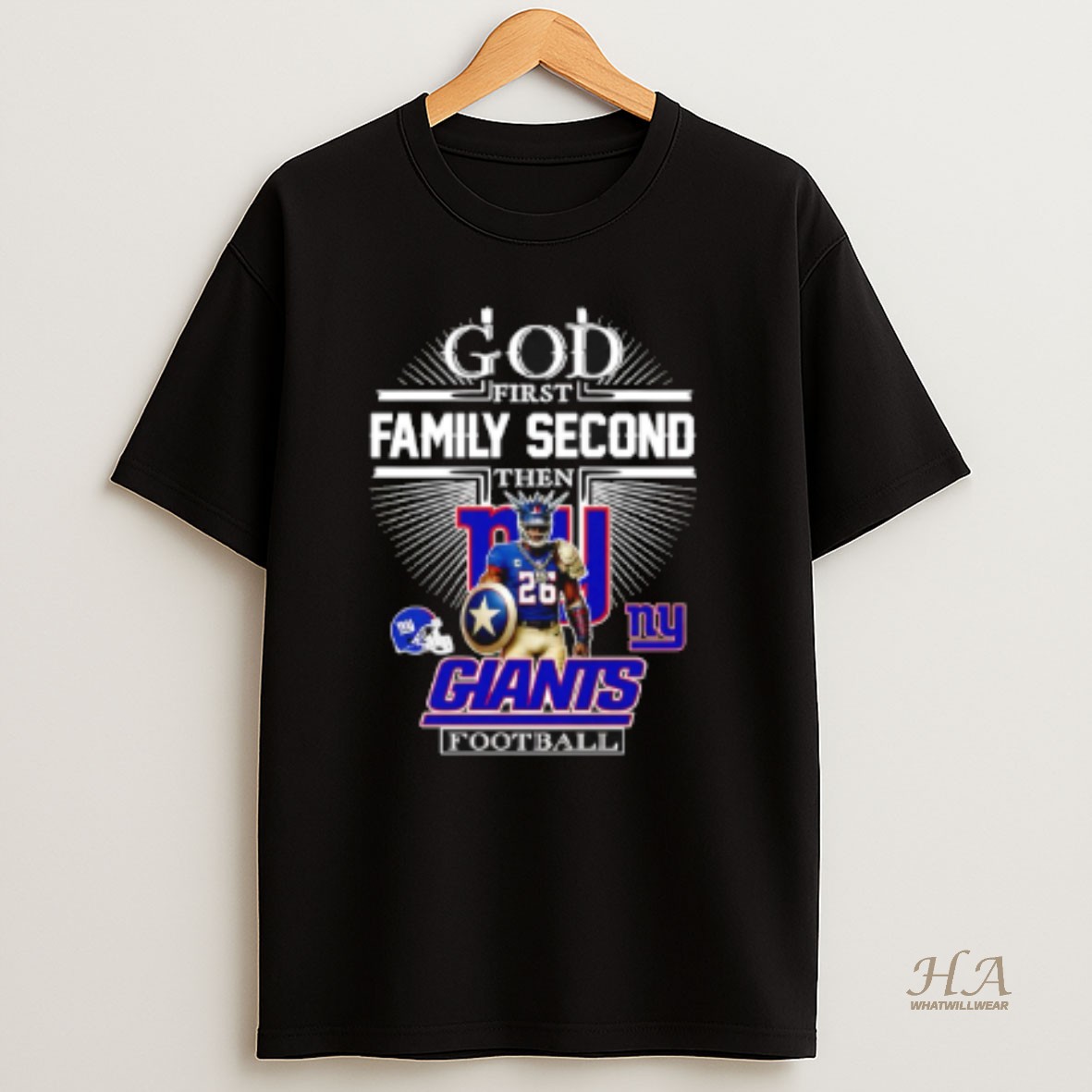 Official God First Family Second Then New York Giants Football Mascot 2025 T Shirt