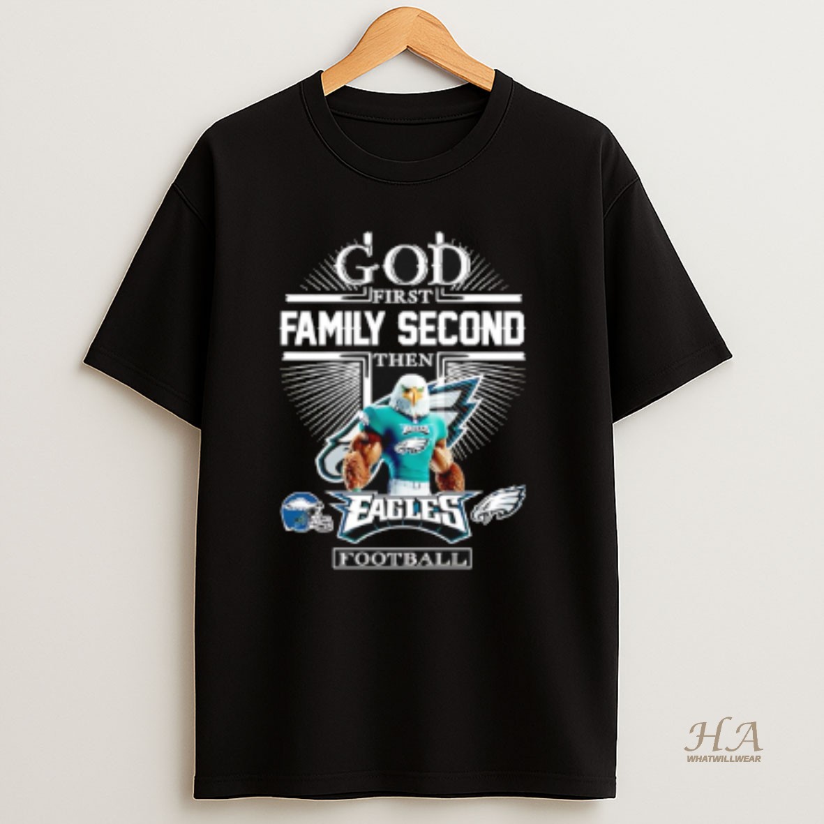 Official God First Family Second Then Philadelphia Eagles Football Mascot 2025 T Shirt