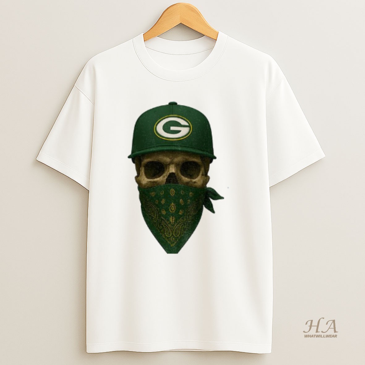 Official Green Bay Packers Skull Wearing Bandana Mask Nfl T Shirt