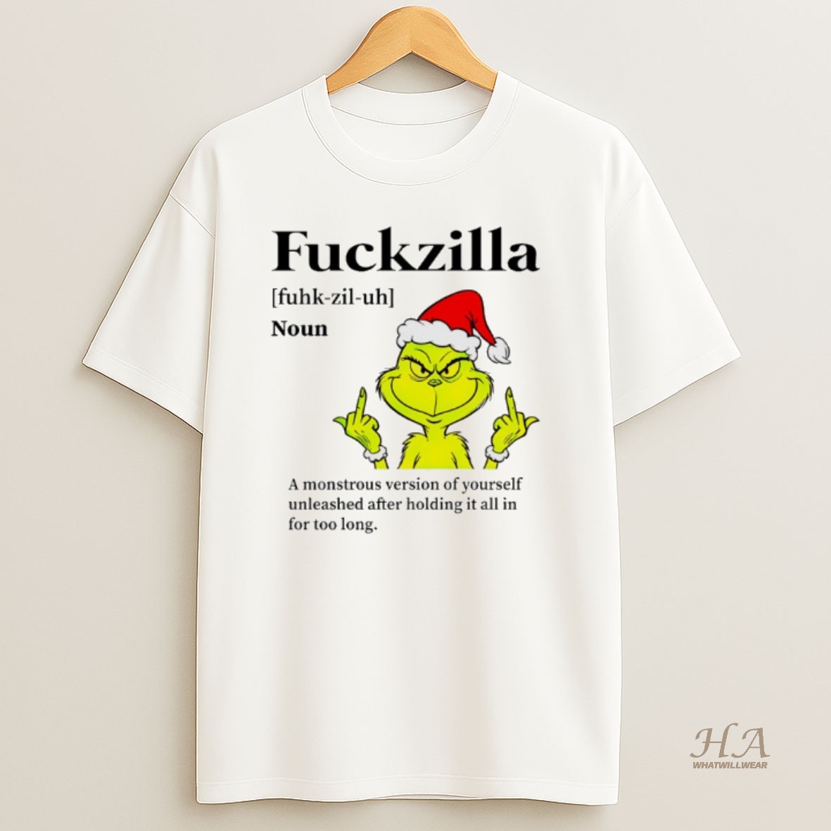 Official Grinch Christmas Middle Finger Fuckzilla Definition A Monstrous Version Of Yourself Shirt