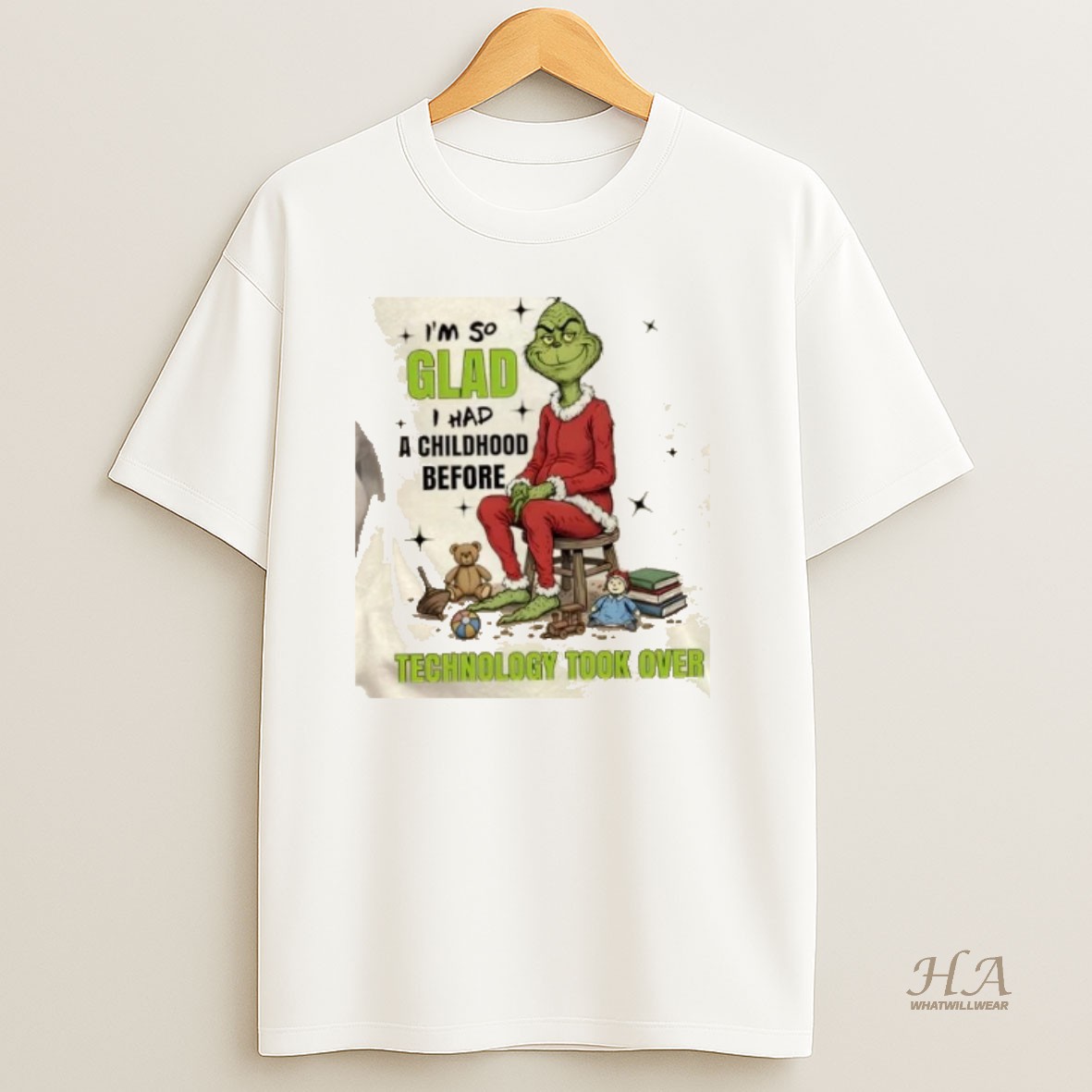 Official Grinch Im So Glad I Had A Childhood Before Technology Took Over Christmas T Shirt