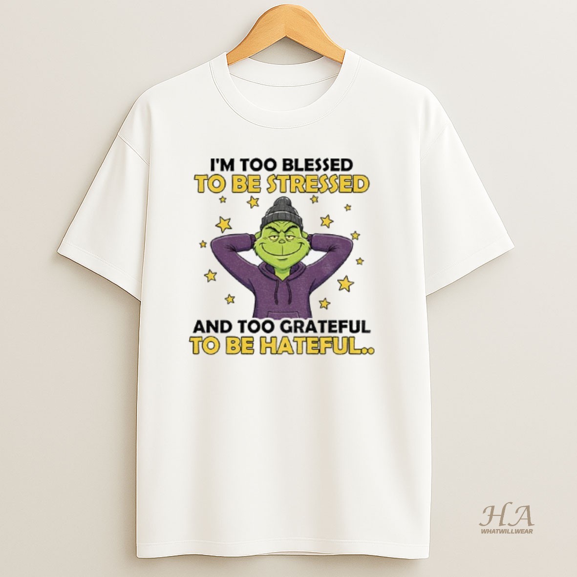 Official Grinch Im Too Blessed To Be Stressed And Too Grateful To Be Hateful Christmas T Shirt