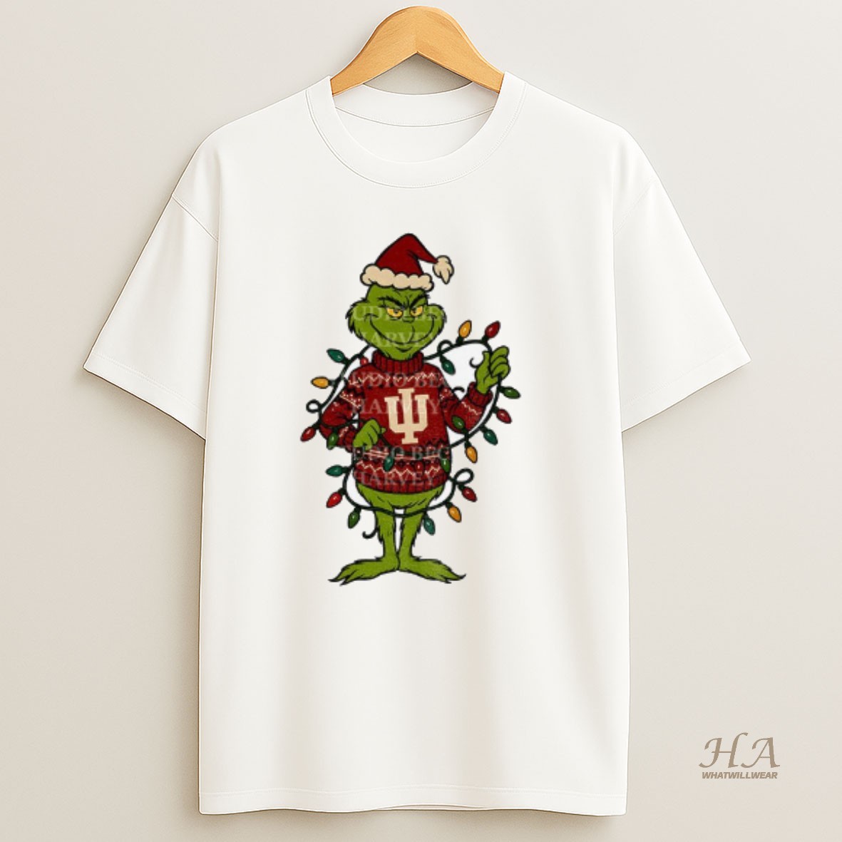 Official Grinch Santa Hat Indiana Hoosiers Christmas Lights Merry Christmas T Shirt