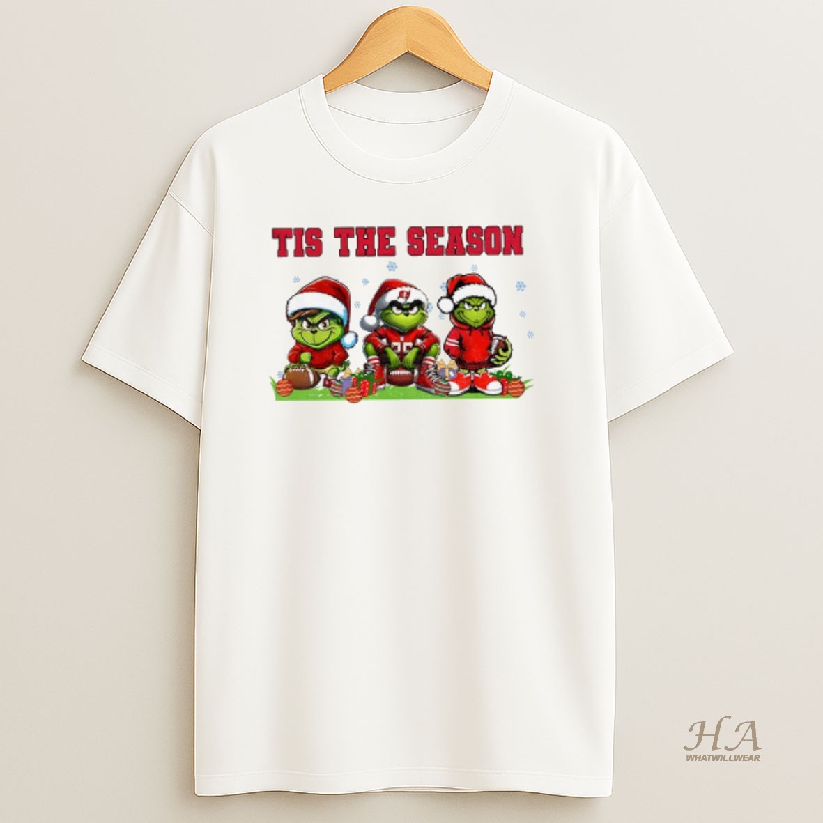 Official Grinch Santa Hat Tampa Bay Buccaneers Nfl Football Tis The Season Christmas T Shirt