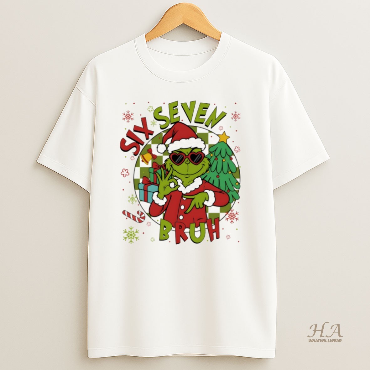 Official Grinch Santa Hat Six Seven Bruh Merry Christmas Shirt