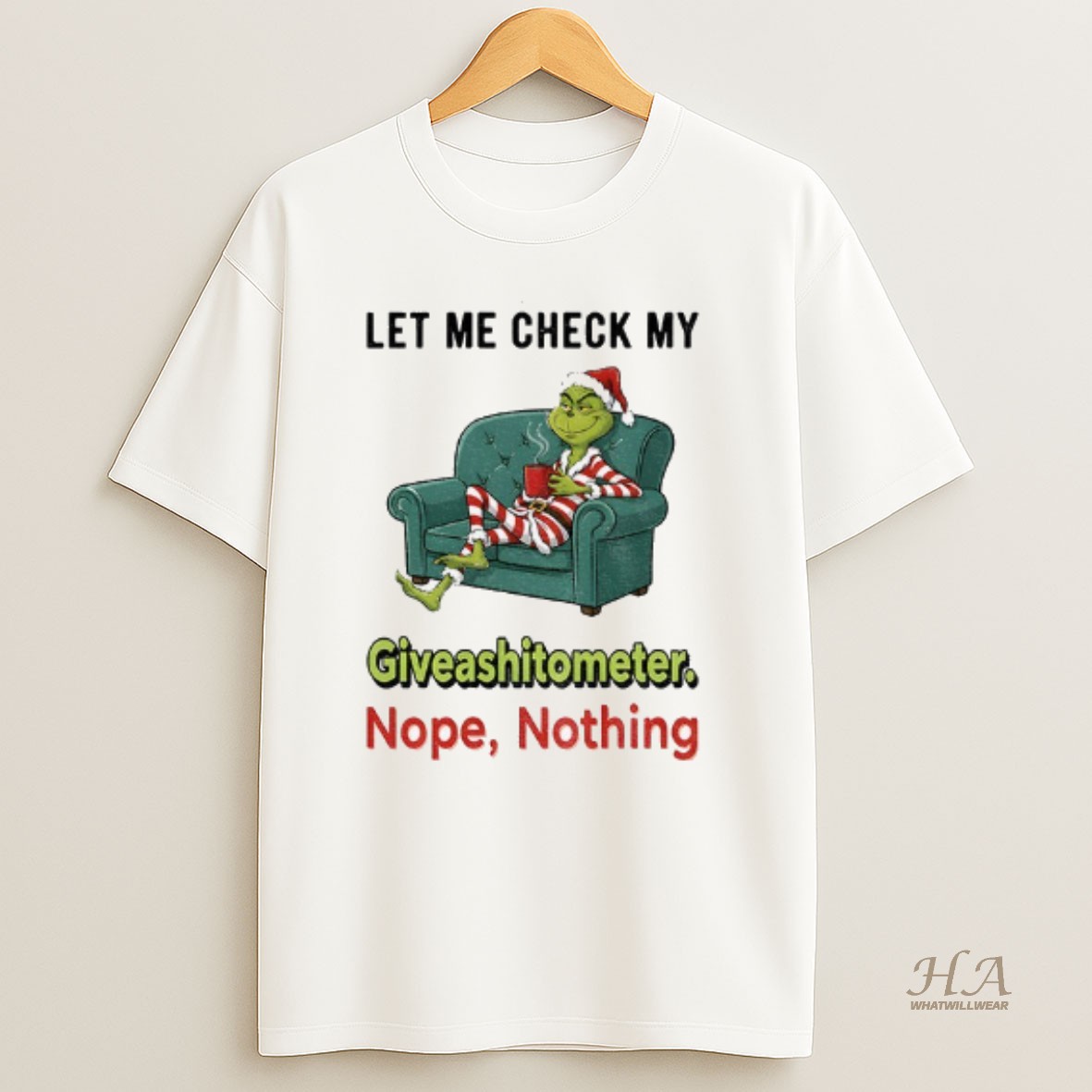 Official Grinch Santa Let Me Check My Giveashittometer Nope Nothing Christmas T Shirt