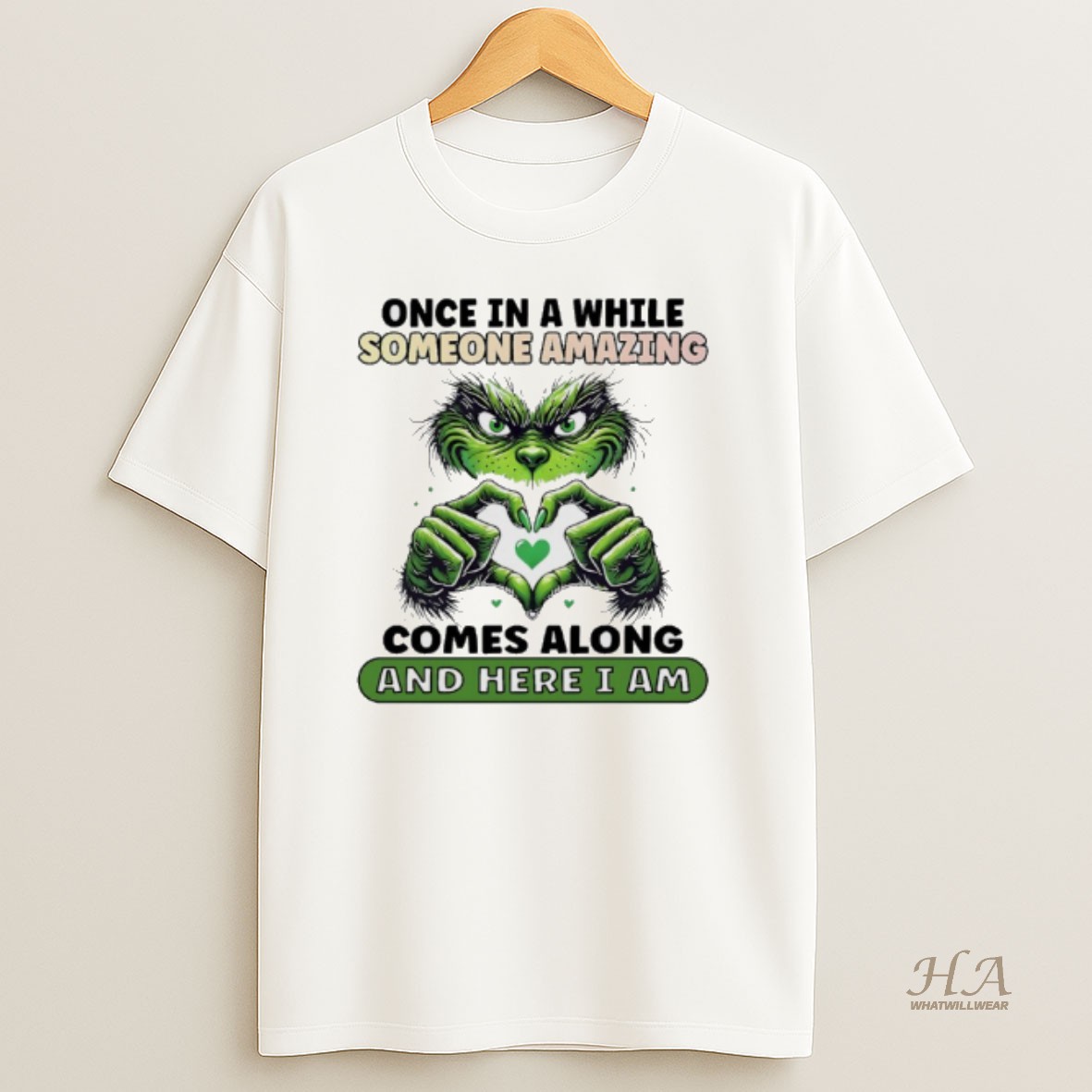 Official Grinch Love Hand Once In A While Someone Amazing Comes Along And Here I Am T Shirt