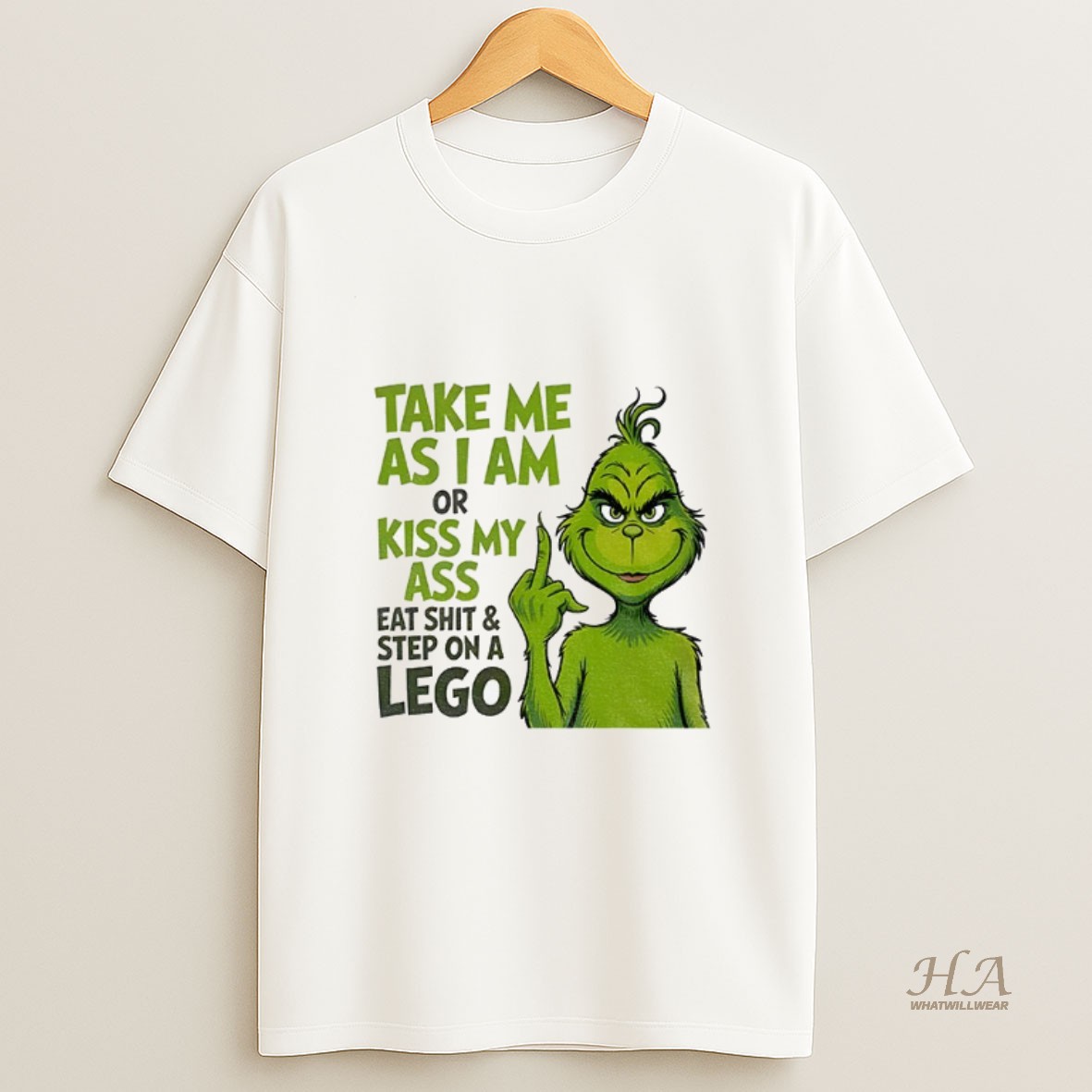 Official Grinch Middle Finger Take Me As I Am Or Kiss My Ass Eat Shit And Step On A Lego Christmas Shirt