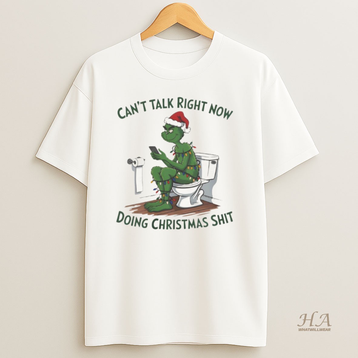 Official Grinch On Toilet Cant Talk Right Now Doing Christmas Shit Merry Xmas Shirt