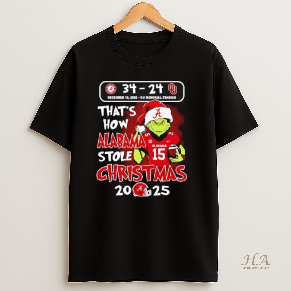 Official Grinch Thats How Alabama Stole Christmas 2025 Alabama 34 24 Sooners T Shirt