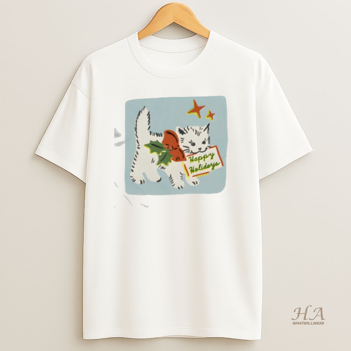 Official Happy Holidays Cat Yarrow Goods T Shirt
