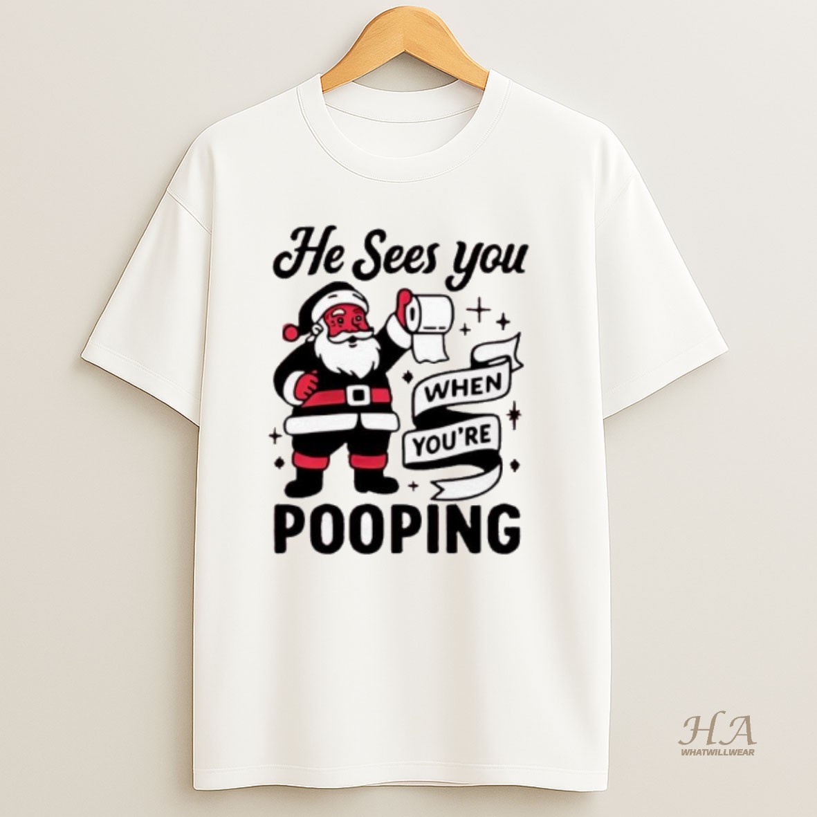 Official He Sees You When Youre Pooping Christmas Santa Claus T Shirt