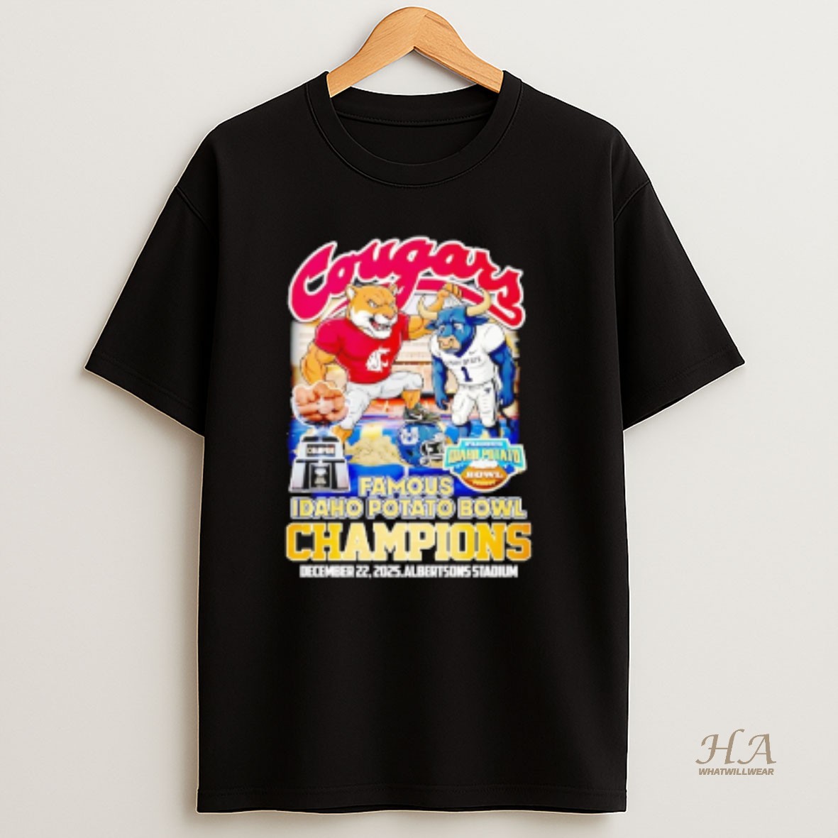 Official Houston Cougars 2025 Famous Idaho Potato Bowl Champions Mascot T Shirt